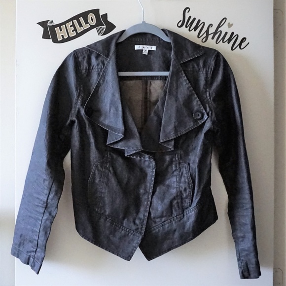 CAbi Jackets & Blazers - CAby Charcoal Gray Black Wax Linen Moto Jacket S